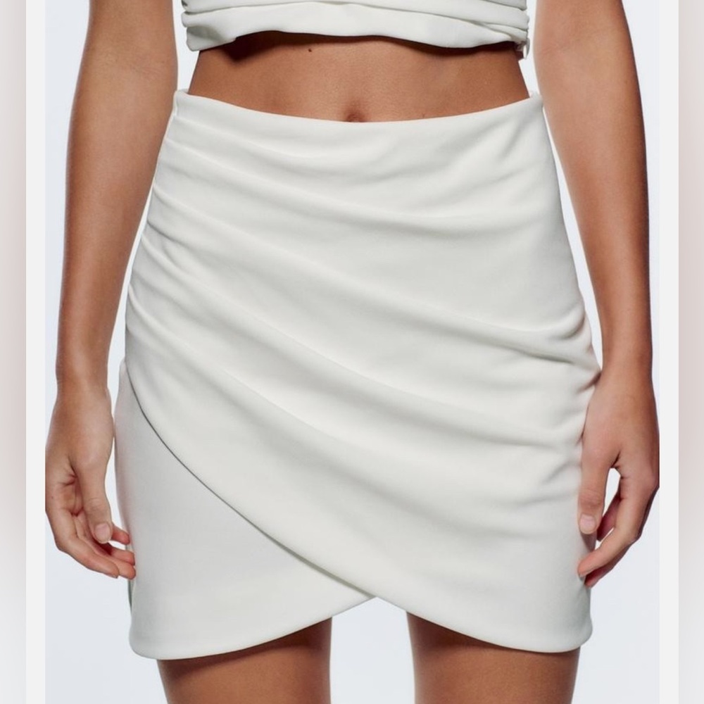 Draped White Mini Skirt